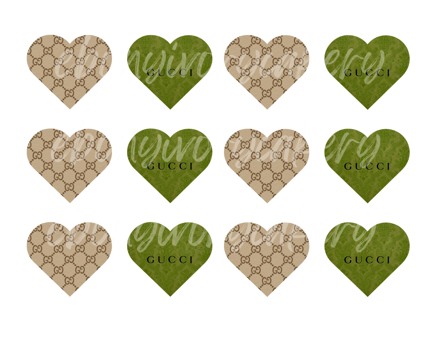 Gucci Hearts- Cupcake Template (Digital PNG file)