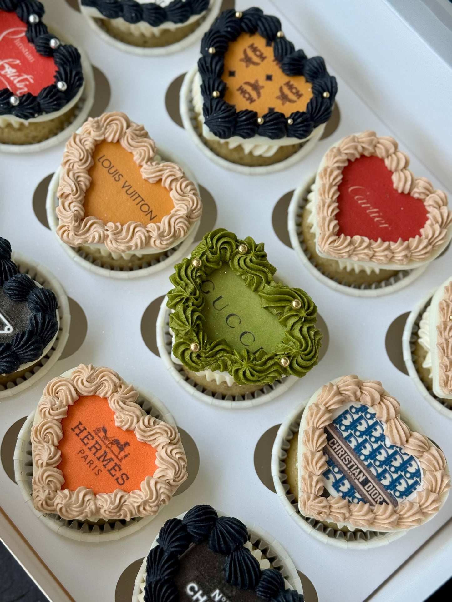 12 Designer Round or Heart Custom Cupcakes-Edible Toppers