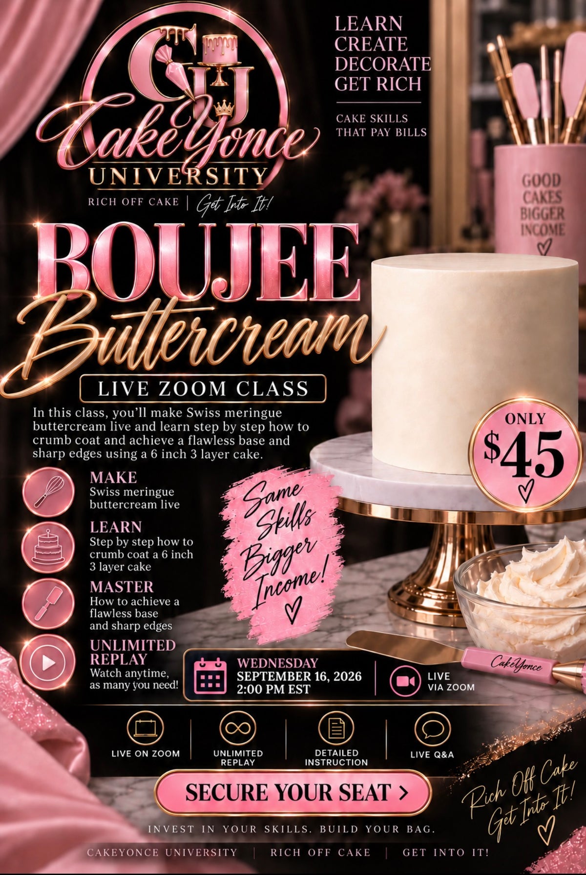 CakeYonce University: Boujee Buttercream Virtual Masterclass 9/16 @ 2pm