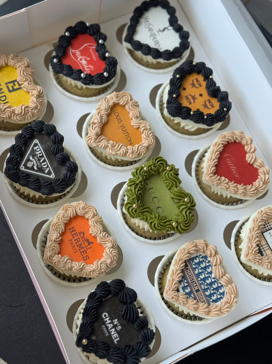 12 Designer Round or Heart Custom Cupcakes-Edible Toppers